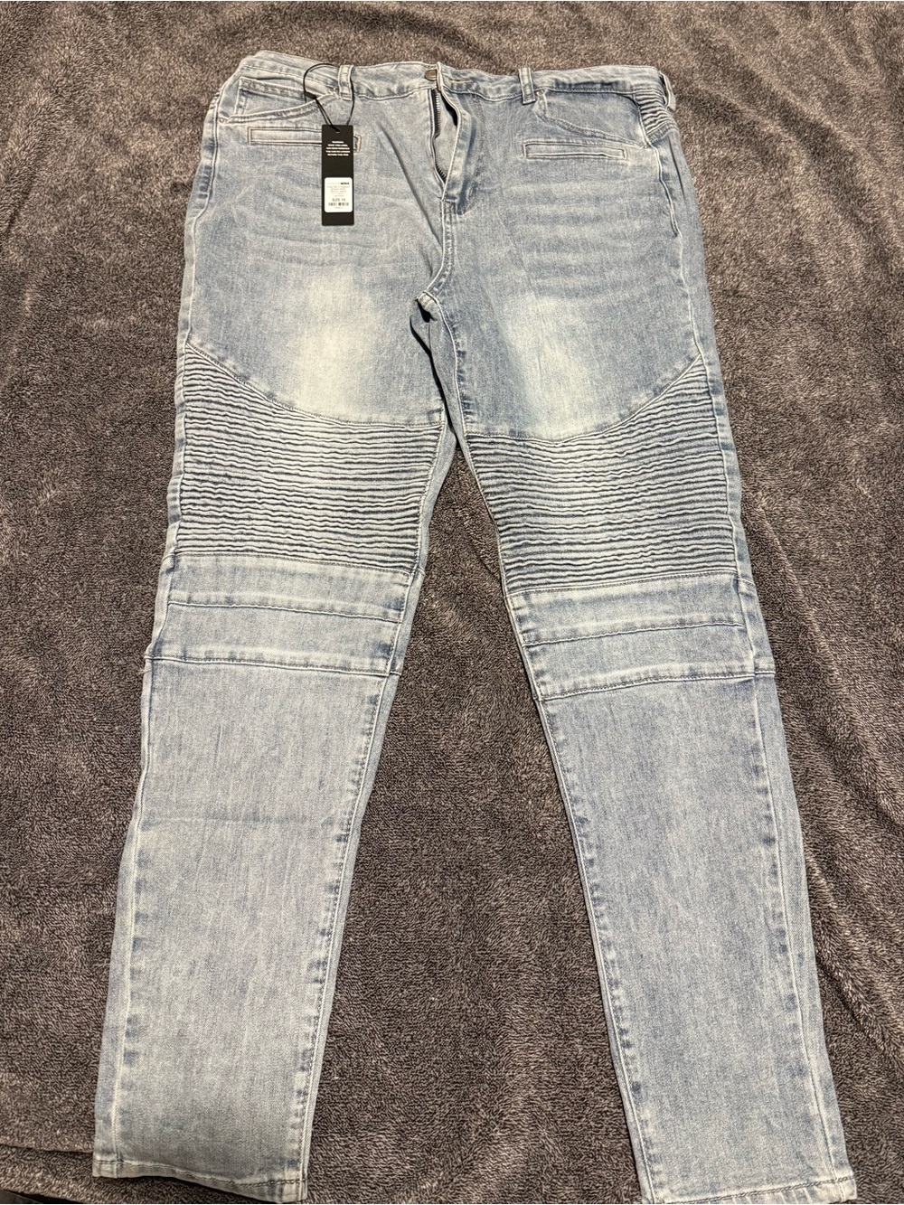 Fashion Nova Light Wash Ribbed Moto Jeans